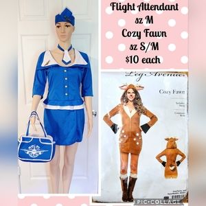 WOMEN'S HALLOWEEN COSTUMES *LIKE New* FLIGHT ATTENDANT (sz M) COZY FAWN (sz S/M)